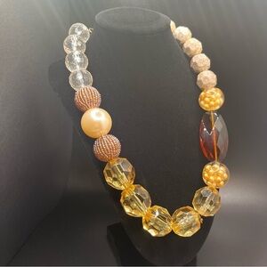 Lenora Dame chunky statement necklace • gold & amber mixed beads. 18” + extender